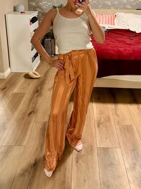 VS High-Rise Satin Wide-Leg Pants in Burnt Orange